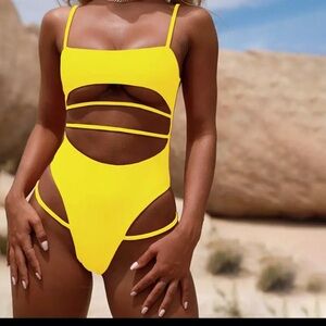 Yellow onepiece cut out swimsuit
